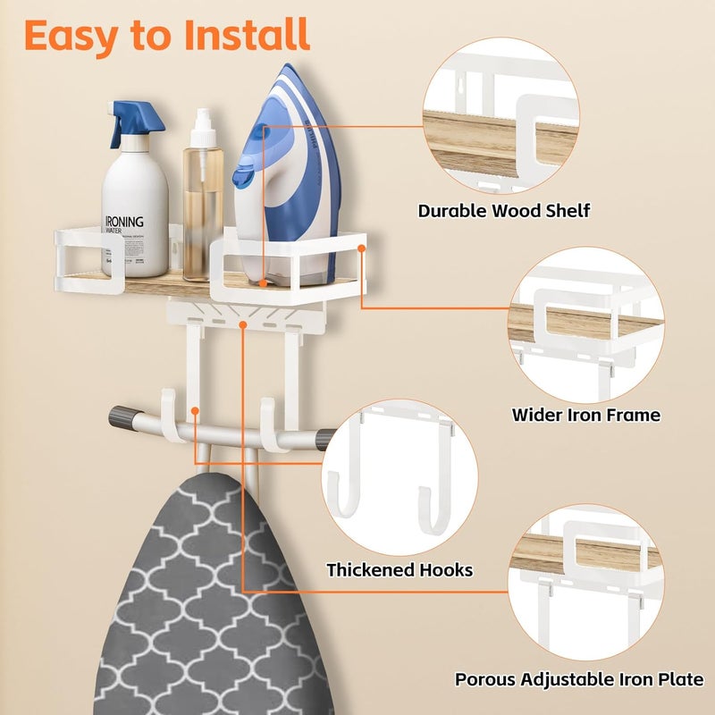 PAROTO Ironing Board Holder Wall Mount, Iron Board Wall Hanger, Sewing, Laundry Room Organization, White, T&V Shaped Space Saving Iron Holder for Laundry Room Decor and Accessories, Organization and Storage - Image 4